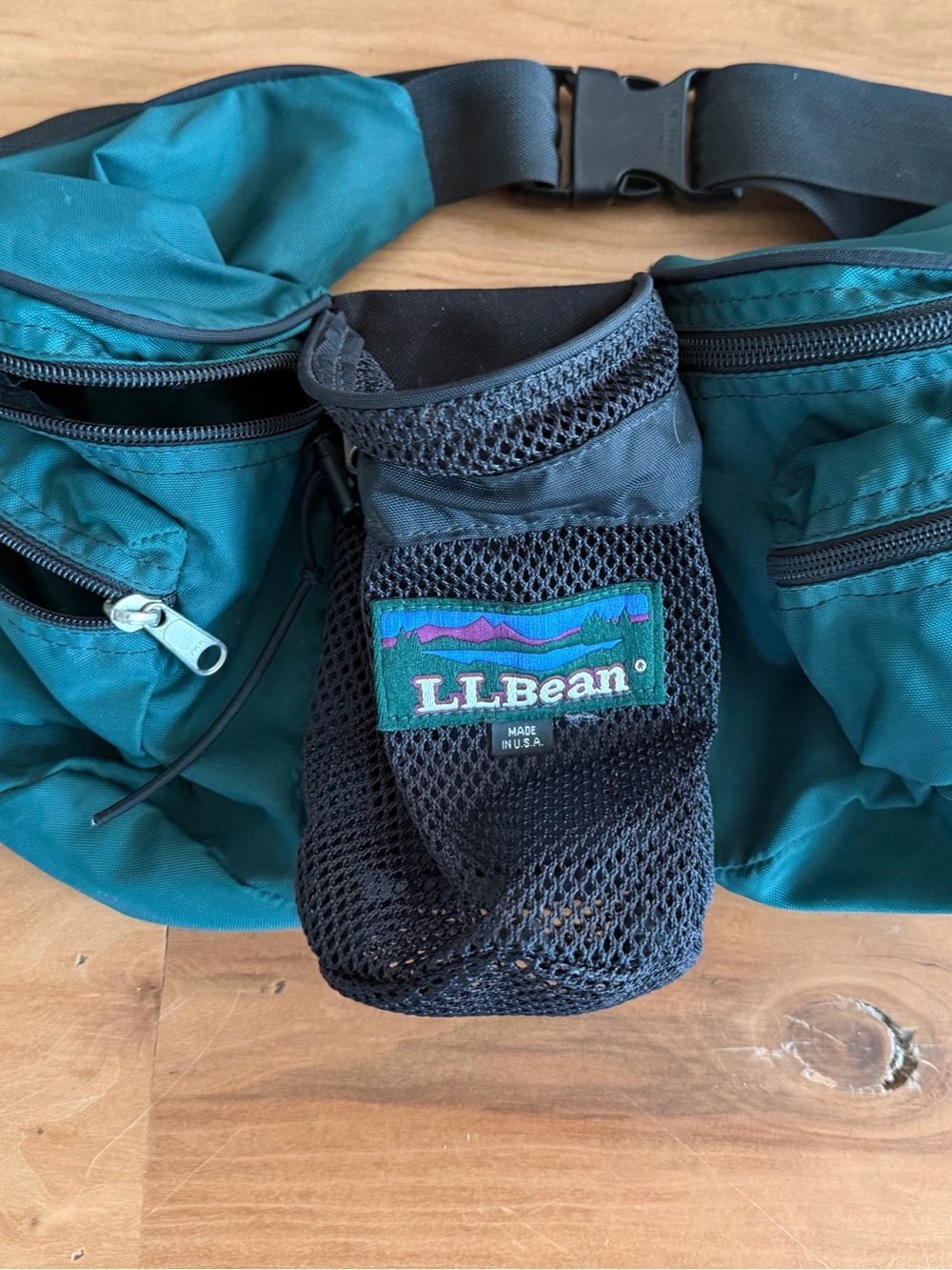 L.L. Bean Teal and Black Waist Pack with Mesh Bottle Holder Vintage Adjustable